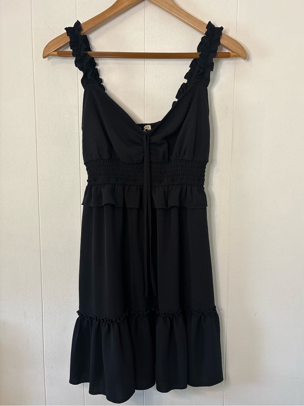 Black Sleeveless Babydoll Dress Smocked Waist Ruffle Sleeves Size Small